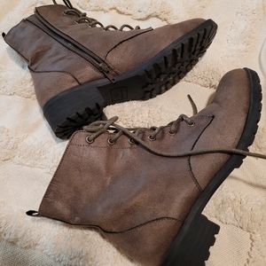 Sun and Stone Brown Zip-Up Lace-Up Ankle Booties